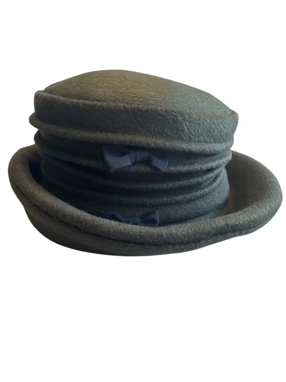 MSM Vogel Vintage Wool Felt Bow-Accented Olive Green Cloche Hat Old Money Fall